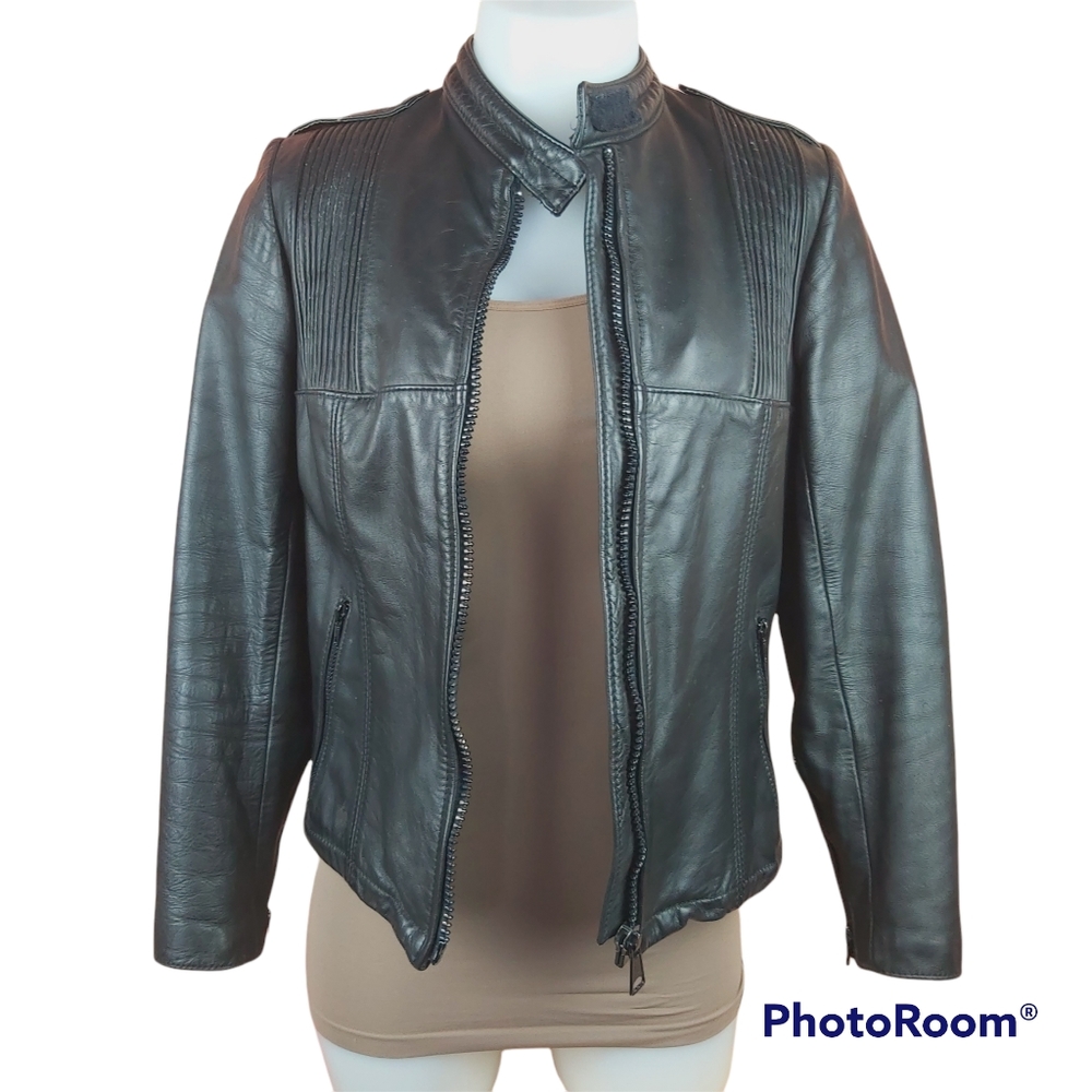 Vintage ANGORA bike motorcycle leather quilted lined coat jacket